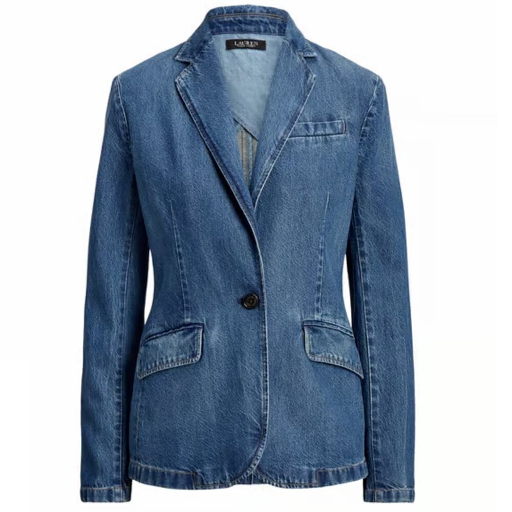 NWT Lauren Ralph Lauren Women's One Button Denim Blazer 14
